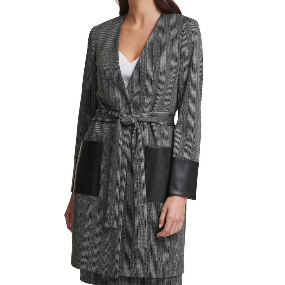 Calvin Klein Coat /// Faux Leather Cuffs/Pockets